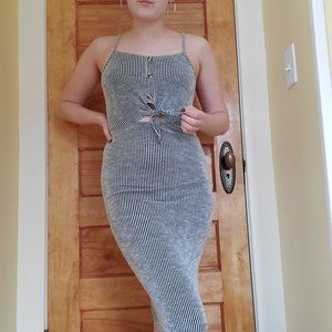 Caution to the Wind Striped Midi Front-Tie Dress